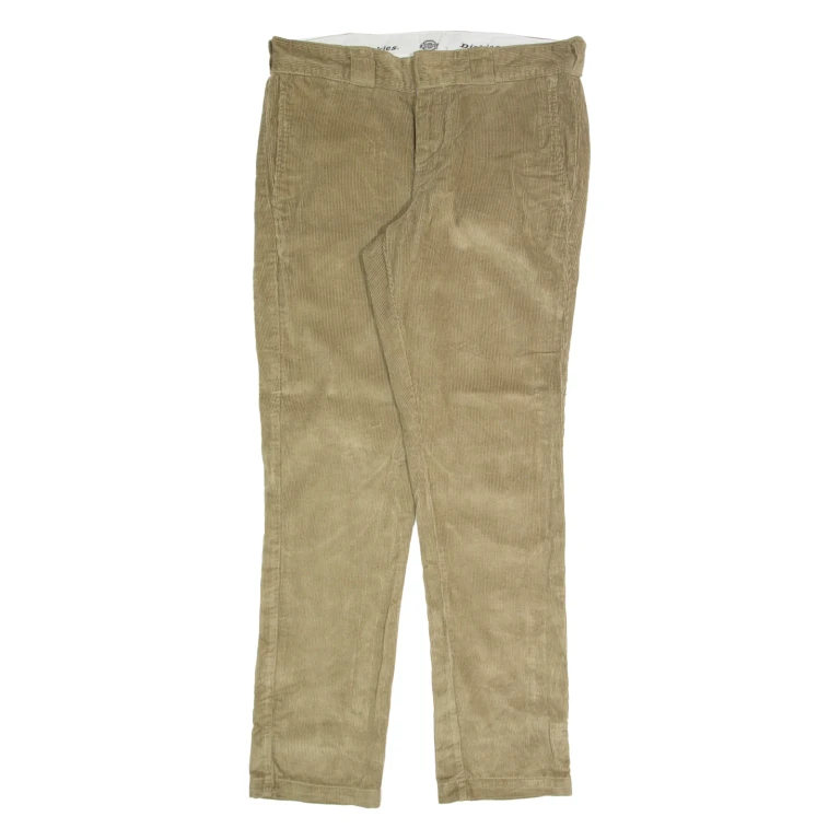 DICKIES Mens Corduroy Trousers Beige Slim Tapered W32 L32