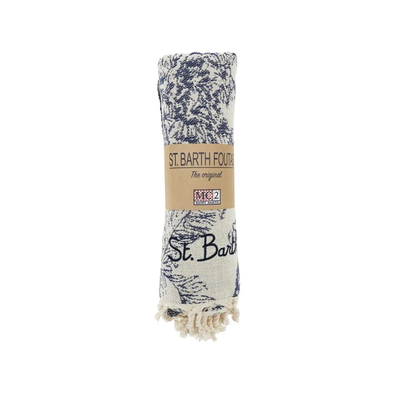 SAINT BARTH Cotton beach towel with Jungle Oceania motif Man One Size
