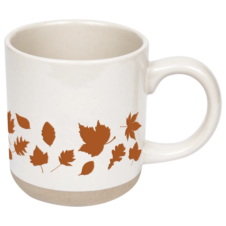 Orange Leaves 14 oz Cream Stoneware Coffee Mug