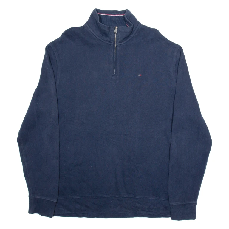 TOMMY HILFIGER Mens Jumper Blue 1/4 Zip Tight Knit XL