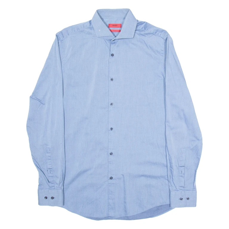 HUGO Slim Fit Mens Shirt Blue Spotted Long Sleeve M