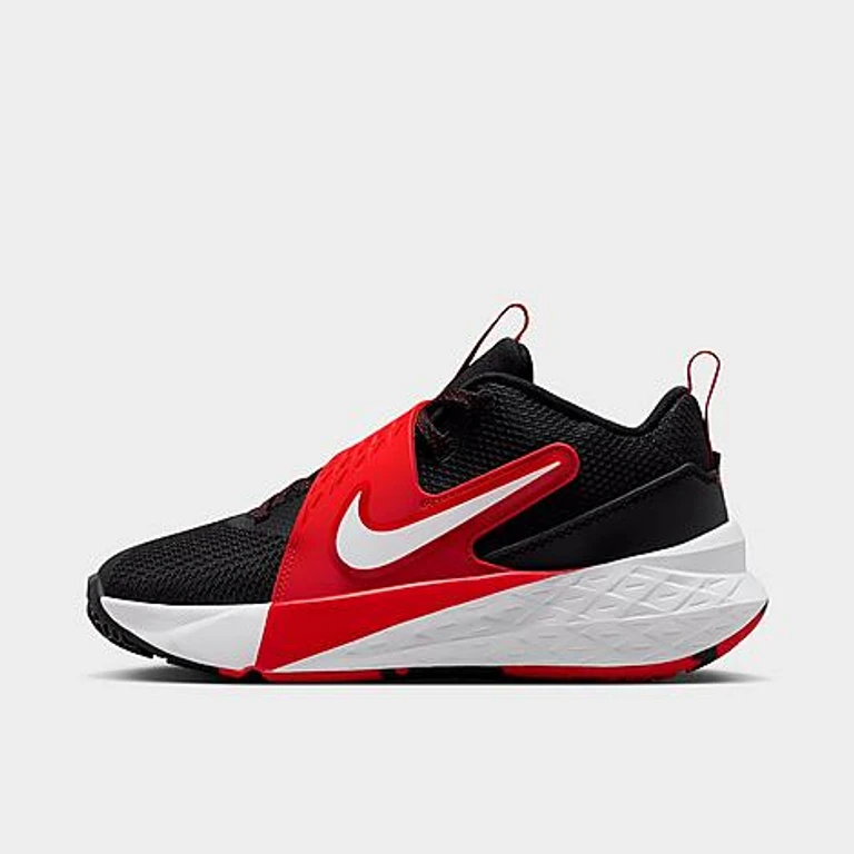 Nike Big Kids Team Hustle D 12 Basketball Shoes in Black/University Red/White Size: 3.5