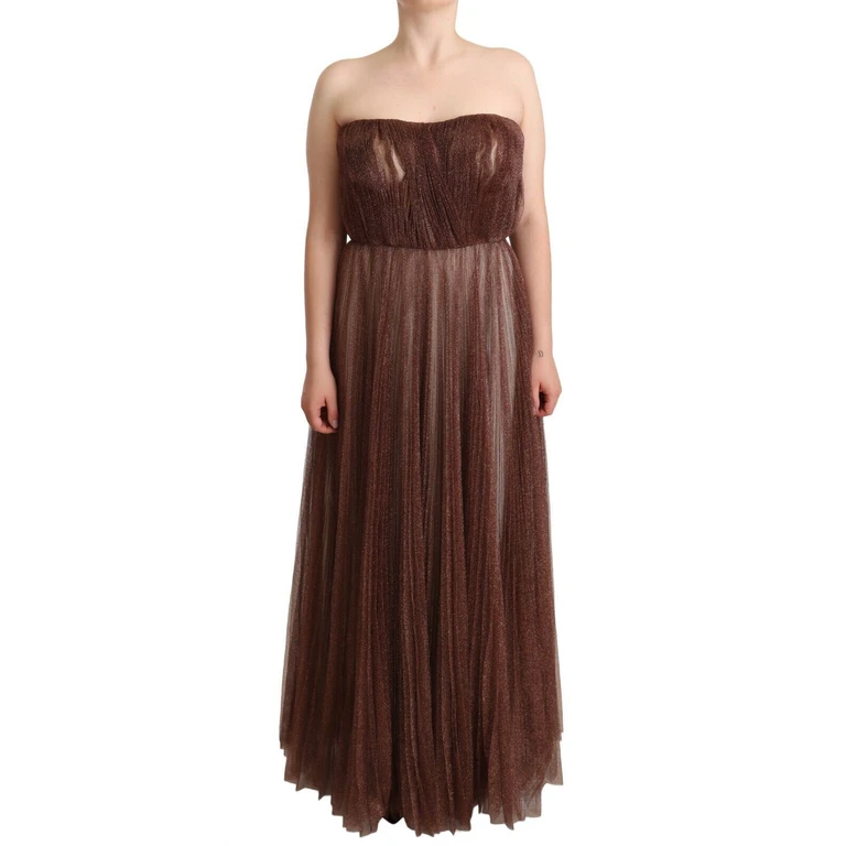 Dolce & Gabbana Metallic Bronze Polyester Maxi Gown Dress - Women