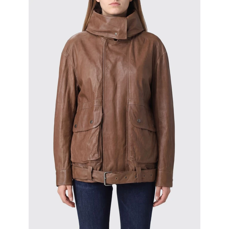 Cropped Leather Jacket with High Neck and Belt (LV0VY01605WD4)
