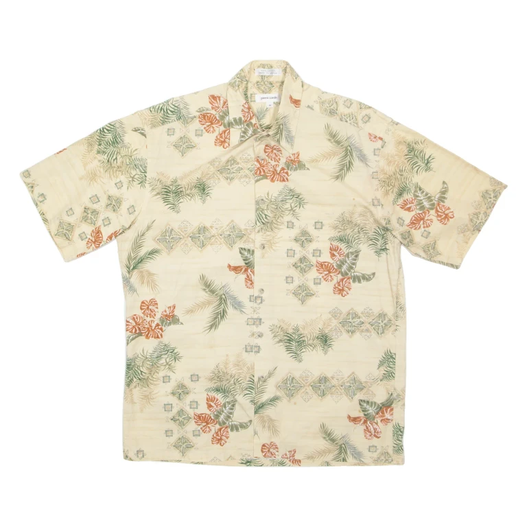 PIERRE CARDIN Mens Hawaiian Shirt Beige Floral M