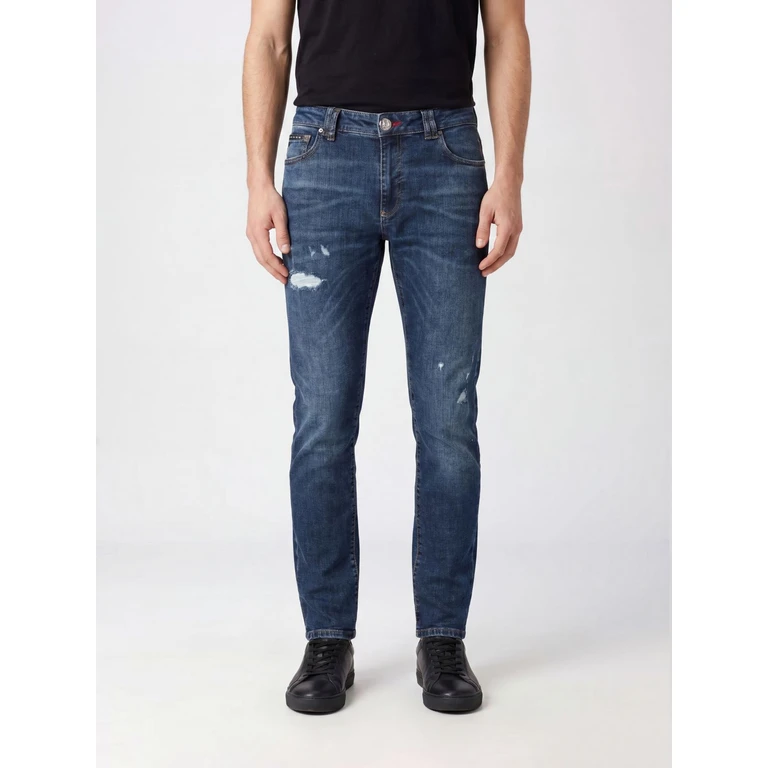 Mid-Rise Slim Fit Jeans in Distressed Cotton Denim (UAECMDT4246PDE004N14DB)