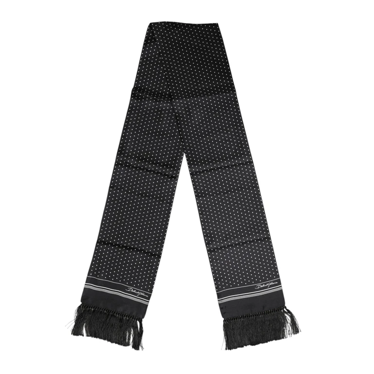 Dolce & Gabbana Black White Polka Dot Fringes Foulard Scarf Black/white Silk - Men