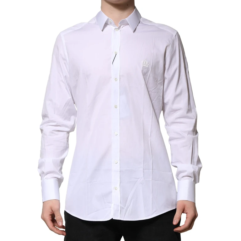 Dolce & Gabbana White Cotton Gold Long Sleeves Formal Shirt - Men