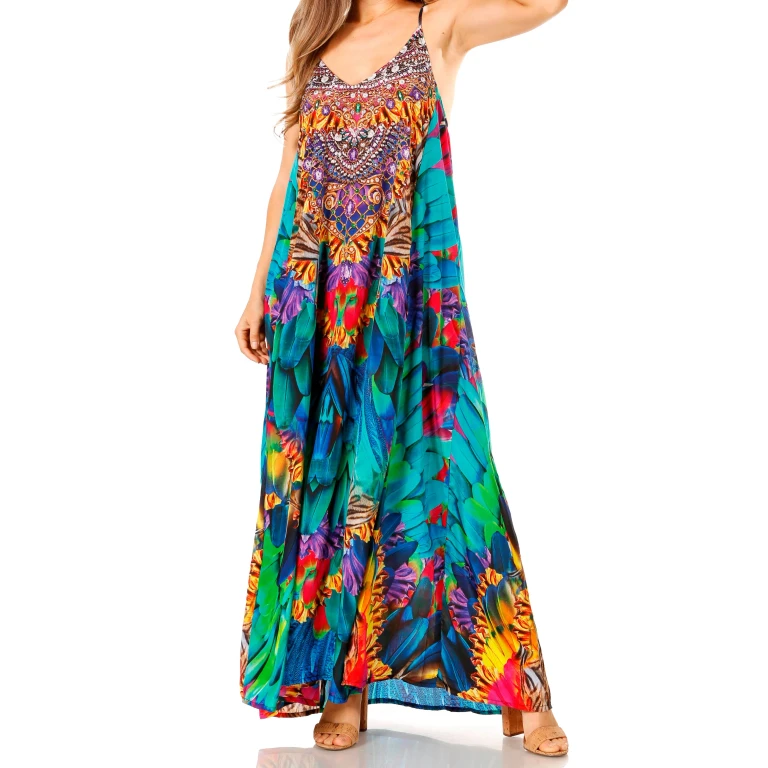 Sakkas Sofia Women's Spaghetti Strap V-neck Floral Print Summer Casual Maxi Dress
