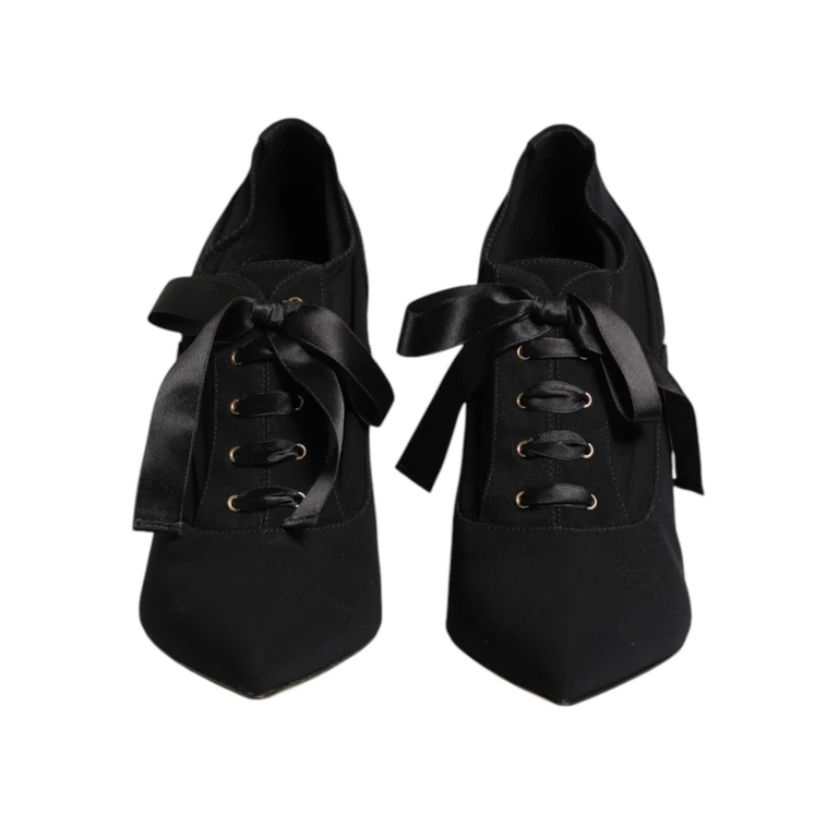 Black Lace Up Stiletto Heels Pumps Shoes Viscose Elastane - Women