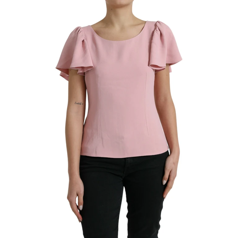 Dolce & Gabbana Pink Short Sleeves Round Neck Blouse Top Viscose Acetate Elastane - Women