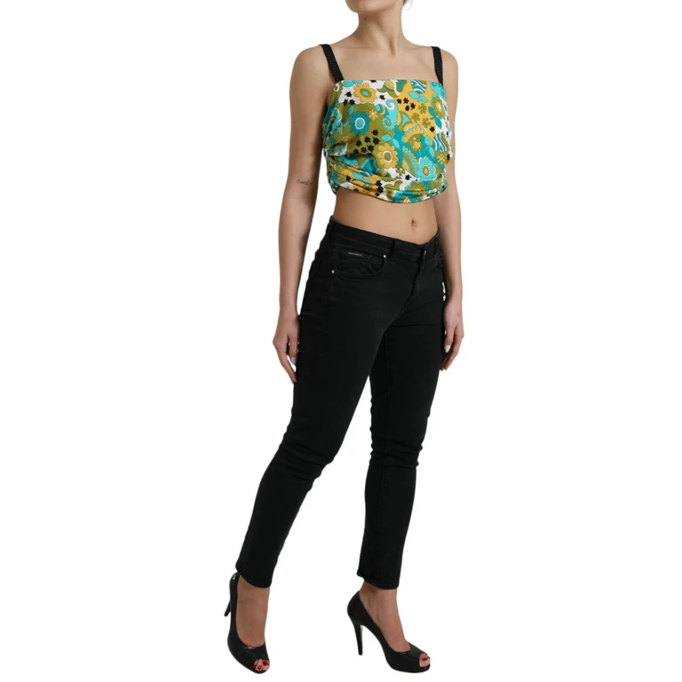 Dolce & Gabbana Multicolor Floral Sleeveless Cropped Top Silk Elastane - Women