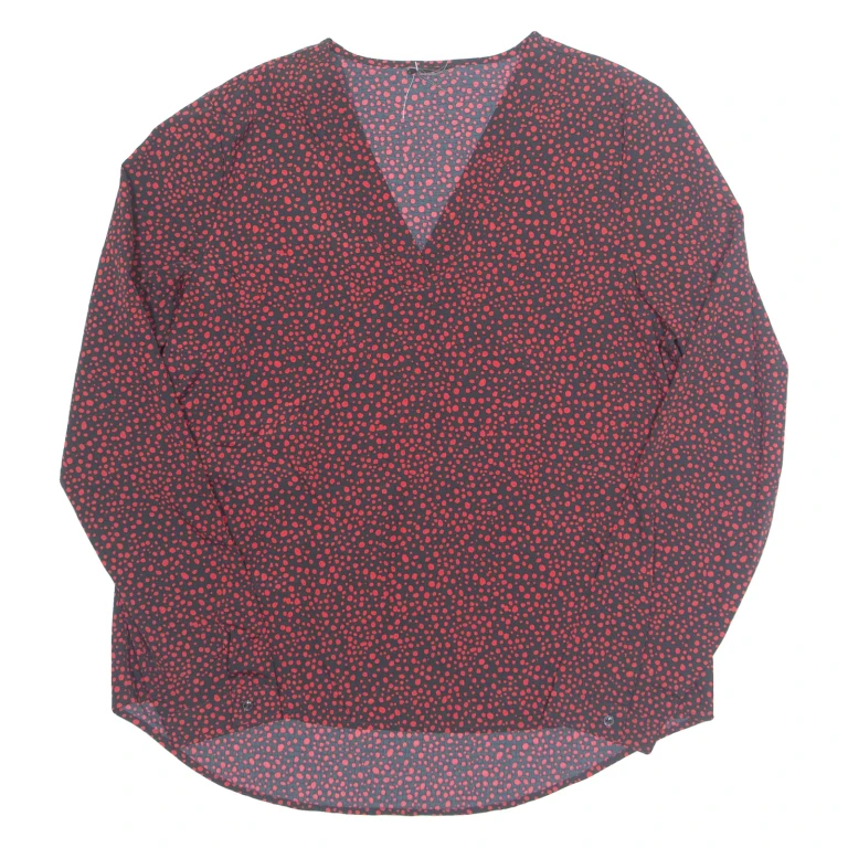 Womens Printed Blouse Red V-Neck Long Sleeve Spotted S