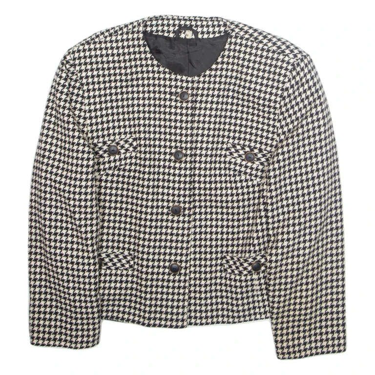 Womens Blazer Jacket White Wool Gingham M