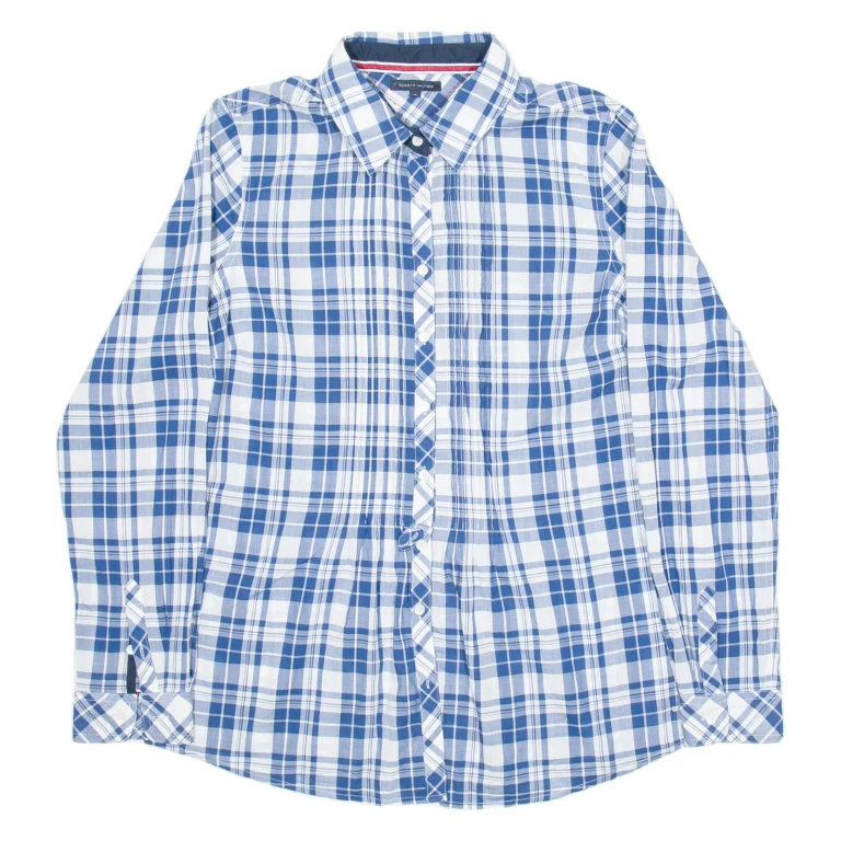 TOMMY HILFIGER Womens Shirt Blue Check Long Sleeve UK 10