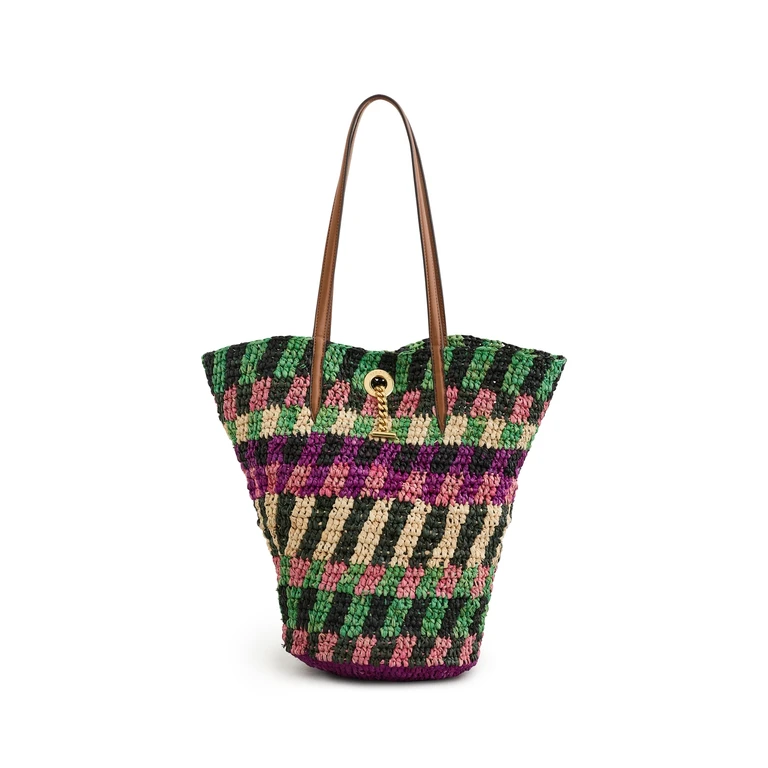 Veronica Beard Striped Raffia Tote Bag Berry Multi One Size