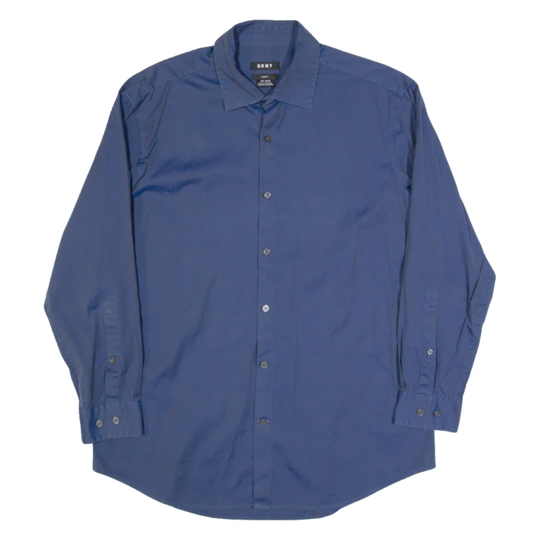 DKNY Slim Fit Mens Plain Shirt Blue Long Sleeve L