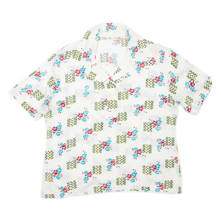 Womens Printed Shirt White Collared Floral L