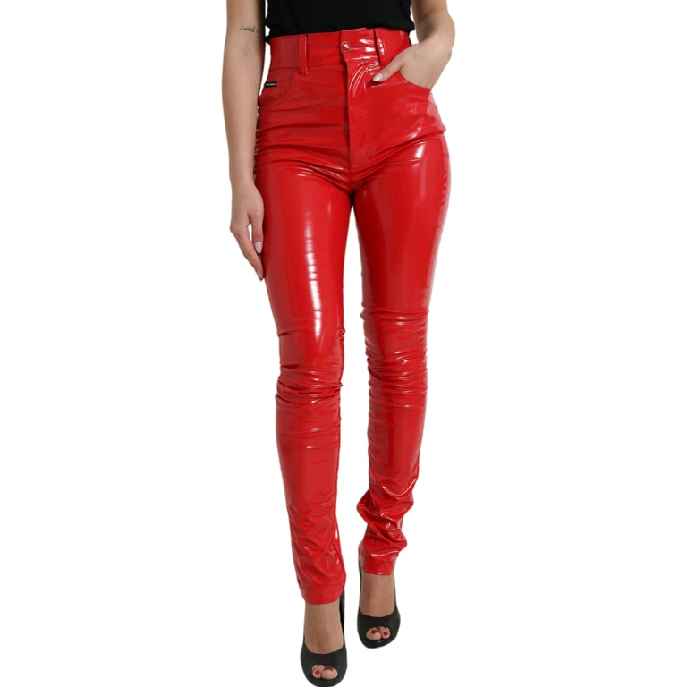 Dolce & Gabbana Shiny Red High Waist Skinny Pants Polyester - Women