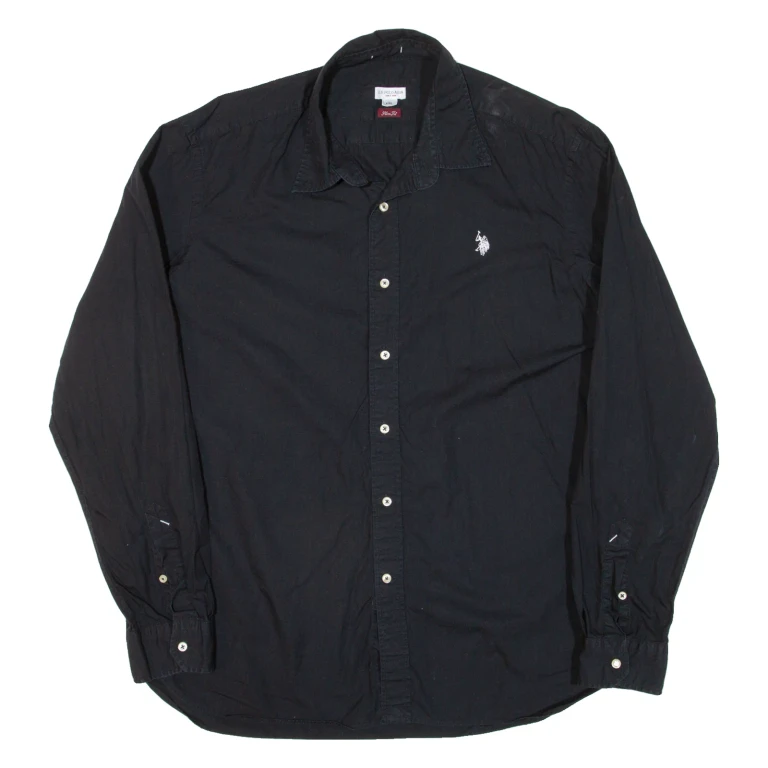 U.S. POLO ASSN Slim Fit Mens Plain Shirt Black Long Sleeve 2XL