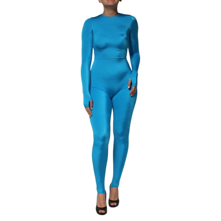Dolce & Gabbana Blue Nylon Crew Neck Bodycon Jumpsuit Dress Elastane - Women