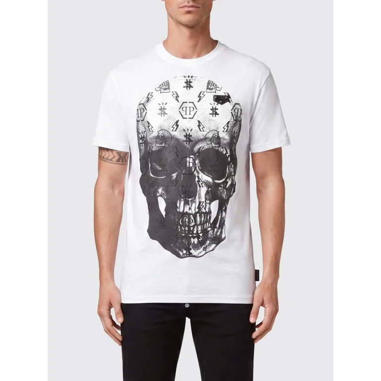 Cotton T-shirt with Contrasting Back Skull and Logo Print (UABCUTK0033PJY002N0102)