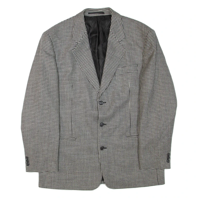 Mens Blazer Jacket Black Wool Geometric XL