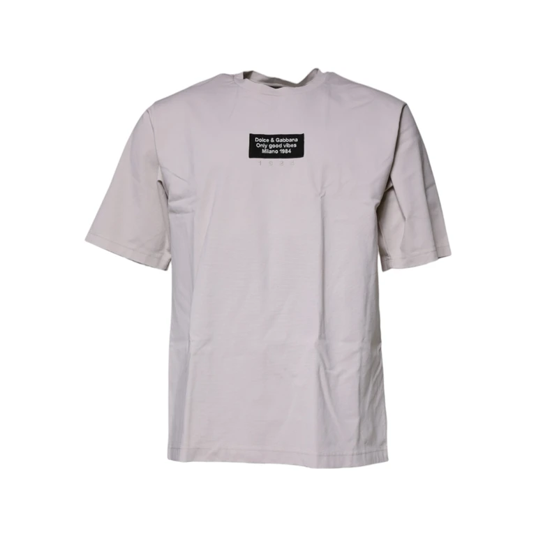 Dolce & Gabbana Beige Dg Logo Crew Neck Short Sleeves T-Shirt Cotton Nylon Elastane - Men