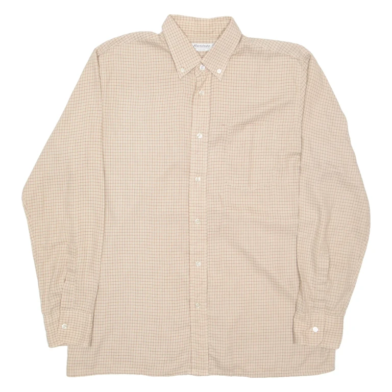 RESISTO Mens Shirt Beige Check Long Sleeve L