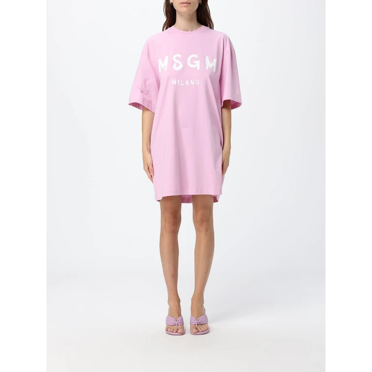 MSGM Cotton Mini T-Shirt Dress with Contrast Logo and Dropped Shoulders (4041MDA51026700213)