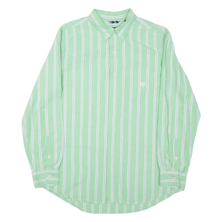 CHAPS Mens Shirt Green Striped Long Sleeve L