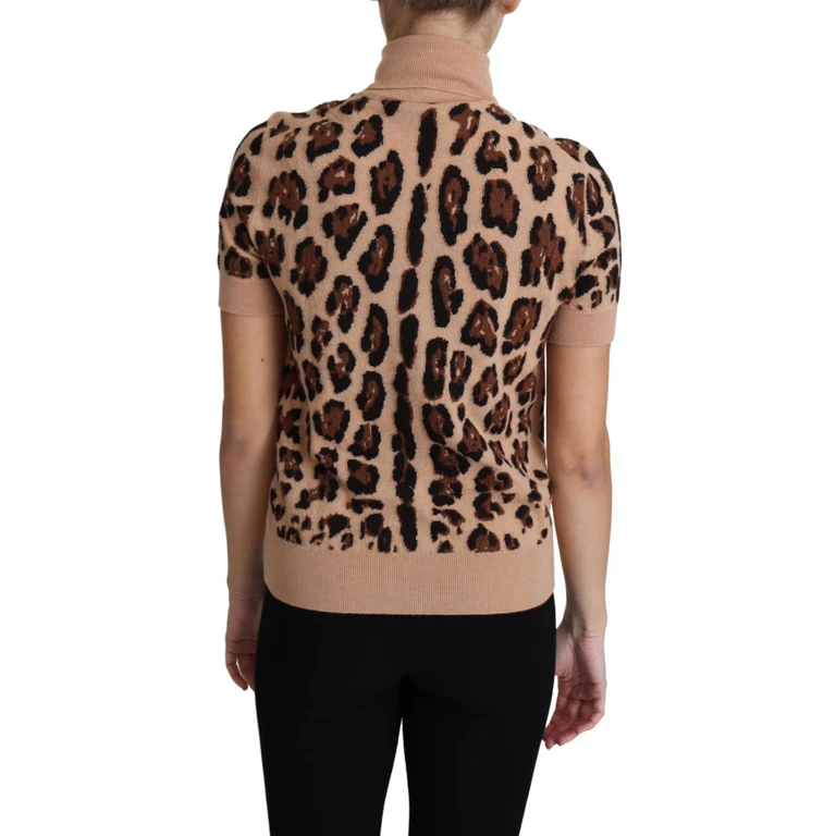 Dolce & Gabbana Beige Leopard Print Virgin Wool Turtleneck Top - Women