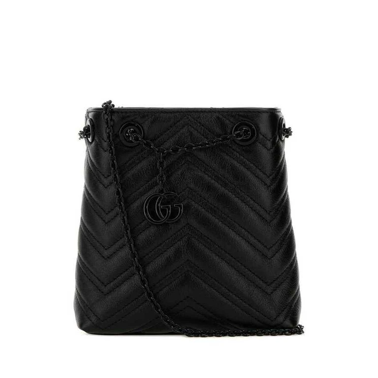 Black Leather Micro GG Marmont Bucket Bag