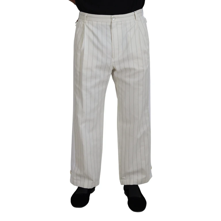 Dolce & Gabbana White Cotton Striped Formal Pants - Men