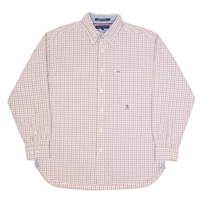 TOMMY HILFIGER Mens Shirt Red Check Long Sleeve L