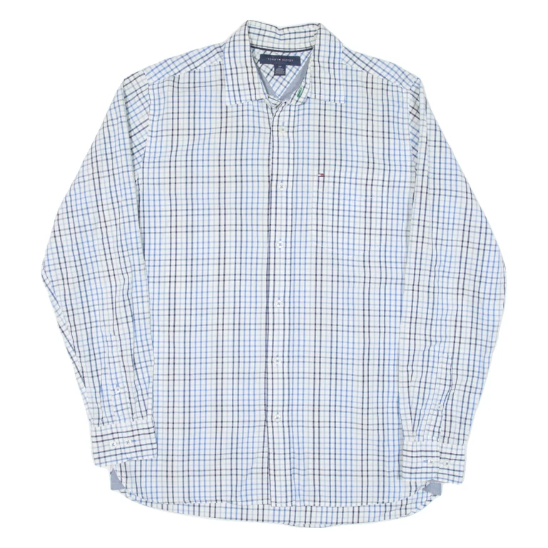 TOMMY HILFIGER Mens Shirt Blue Check Long Sleeve S