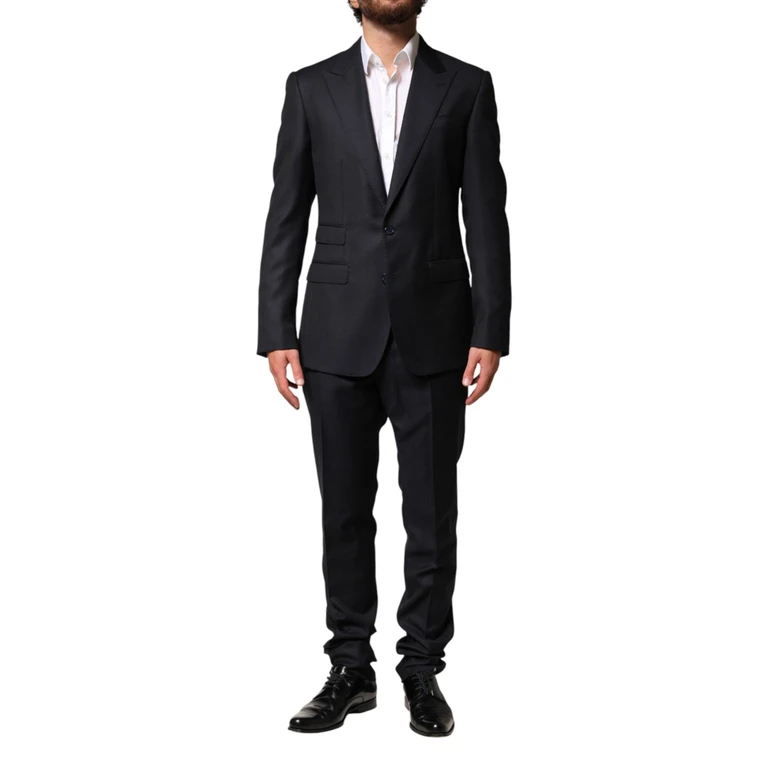 Black Wool Single Breasted Men 2 Piece Suit - Men