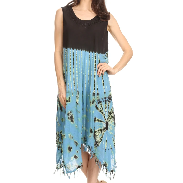 Sakkas Dori Women's Long Sleeves Casual Loose Swing Midi Dress Caftan Cover-up