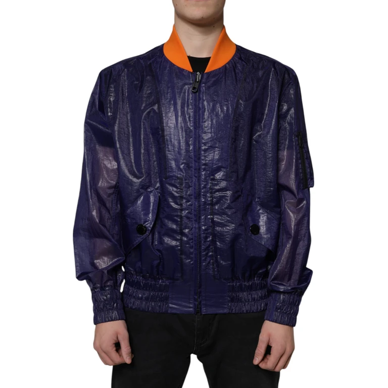 Blue Cotton Stretch Full Zip Bomber Jacket Elastane Clothing - Men