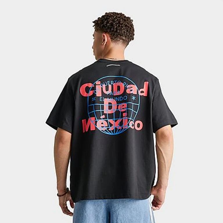 Men's Originals x Bad Bunny DTmF Ciudad de México Graphic Oversized Heavyweight T-Shirt in Black Size: Small
