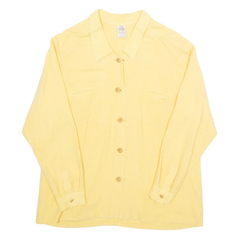 SUGAR PRODUCTS Womens Shirt Yellow Collared Long Sleeve Linen XL