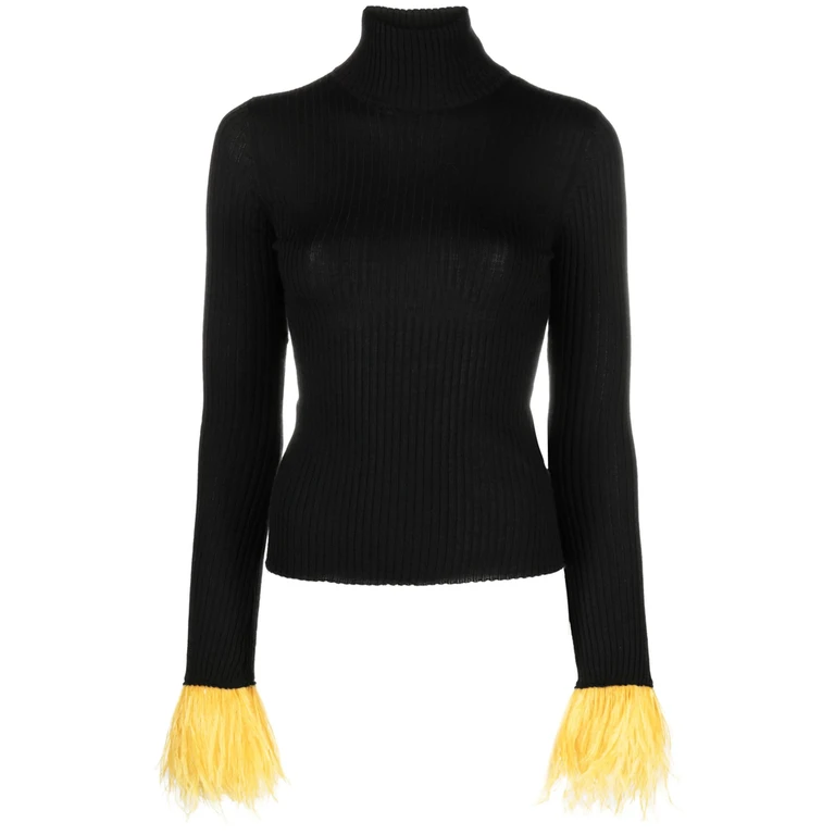 Feather-cuff Ribbed-knit Jumper