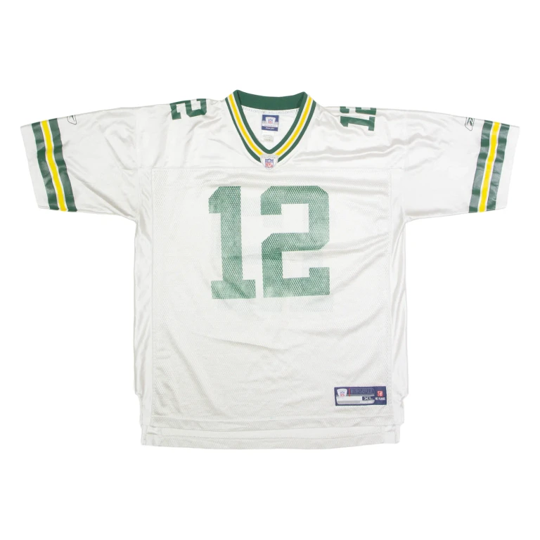 REEBOK Green Bay Packers Alternate #12 Rodgers Mens Jersey White USA V-Neck XL