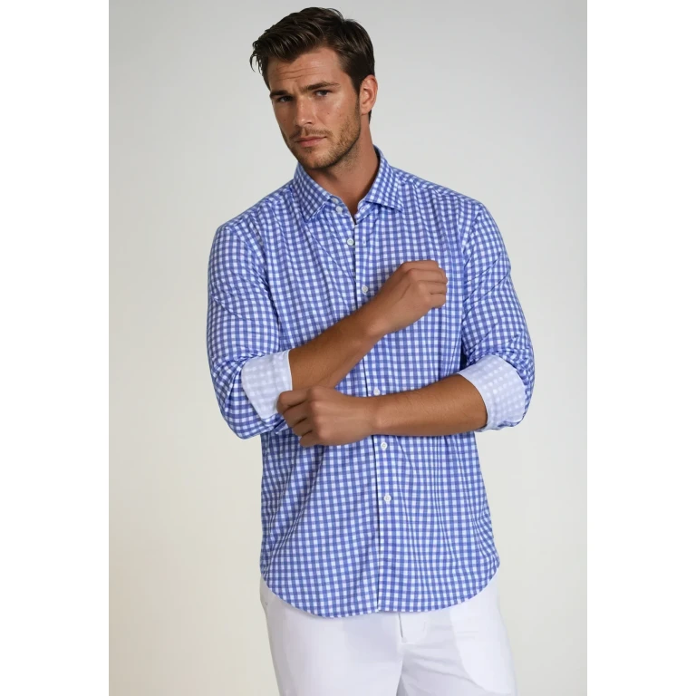 Mauro Long Sleeve Check Tech Shirt - Royal Blue