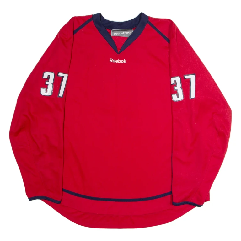 REEBOK #37 Hockey Mens Jersey Red Long Sleeve USA V-Neck 2XL