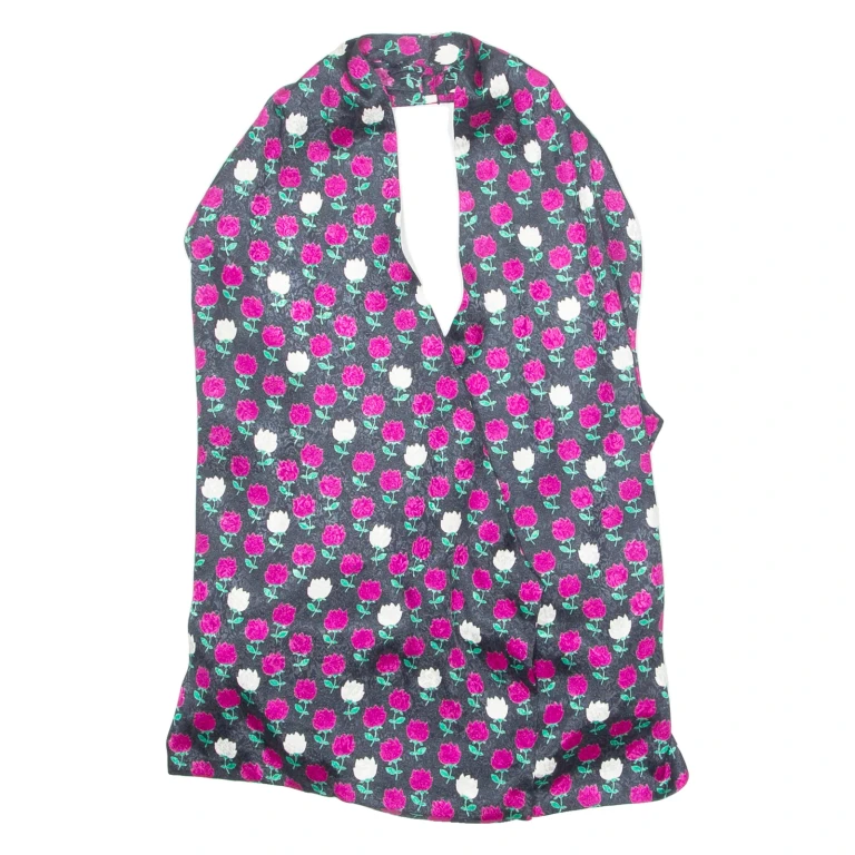 Womens Halter Neck Vest Blue Sleeveless Floral S