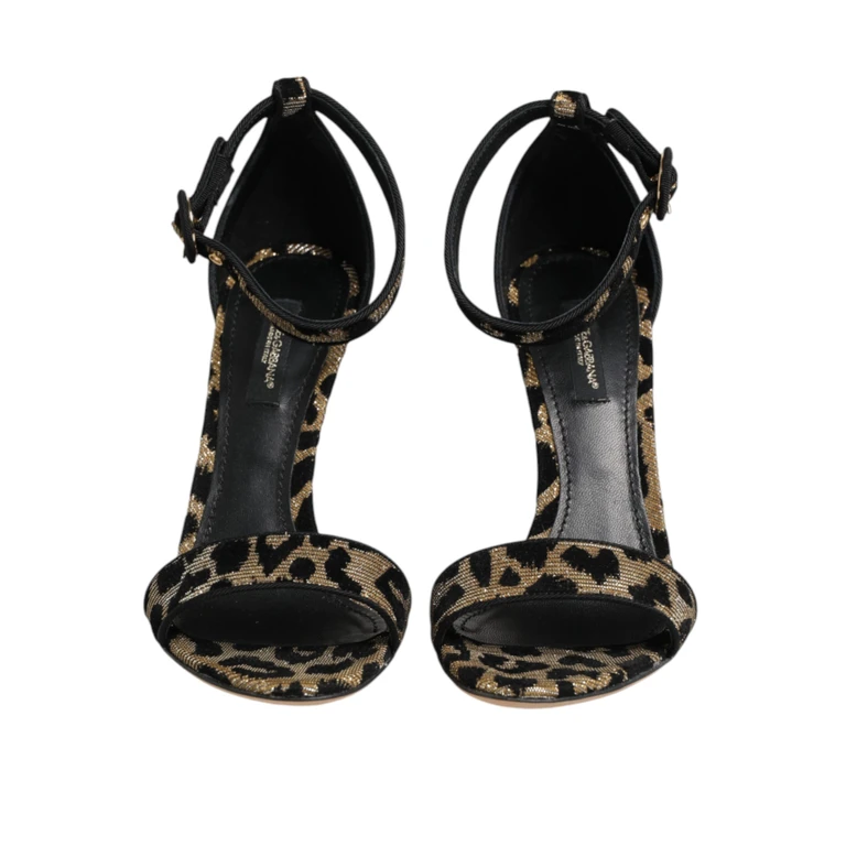 Dolce & Gabbana Gold Leopard Ankle Strap Heels Sandals Shoes Pa+pe+pl+pu+vi - Women