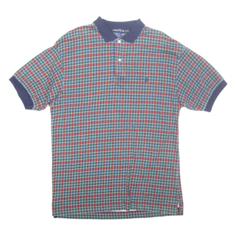 NAUTICA Mens Polo Shirt Blue Check 2XL