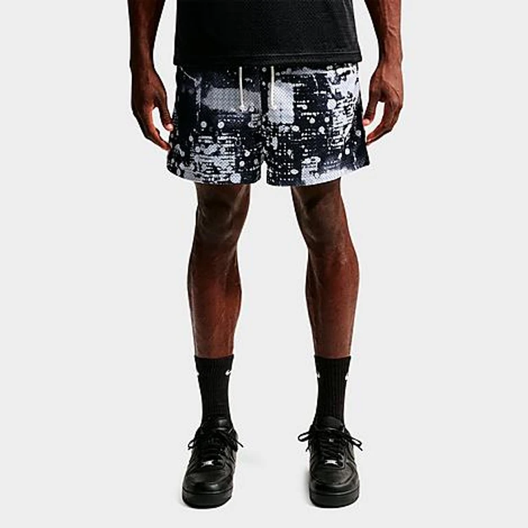 Nike Men's Standard Issue Dri-FIT Allover Print 5" Mesh Basketball Shorts in White/Black/Pale Ivory Size: XS