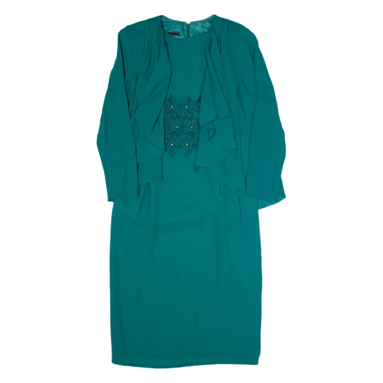 NICOLE PARIS Womens Pencil Dress Green 90s Long Sleeve Midi M